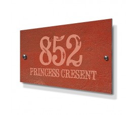 Orange Cement Effect Metal House Sign