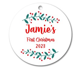 Holly First Christmas Round Porcelain Ornament