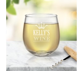 Crown Design Engraved Stemless Wine Glass