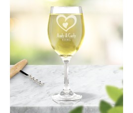 Double Heart Engraved Wine Glass