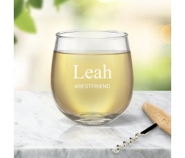 Hash Tag Engraved Stemless Wine Glass