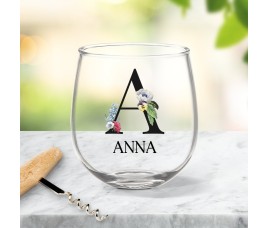 Letter with Flowers Stemless Wine Glass