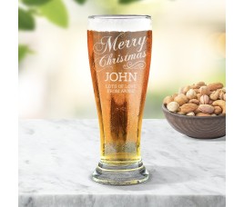 Merry Christmas Engraved Premium Beer Glass