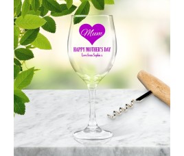 Mum in Heart Wine Glass