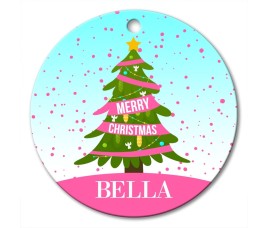 Pink Christmas Round Porcelain Ornament