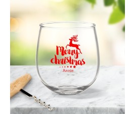 Reindeer Christmas Stemless Wine Glass