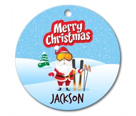 Skiing Round Porcelain Ornament
