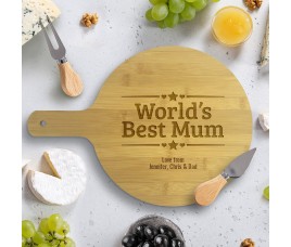 World's Best Mum Round Bamboo Serving Board