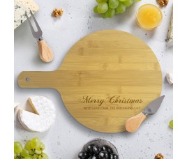 Merry Christmas Round Bamboo Serving Board