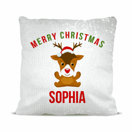Cute Reindeer Magic Sequin Cushion Cover